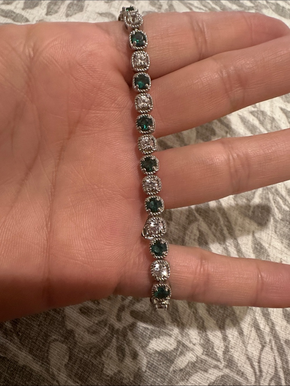 Sterling Silver Lab Grown Emeralds Tennis Bracelet